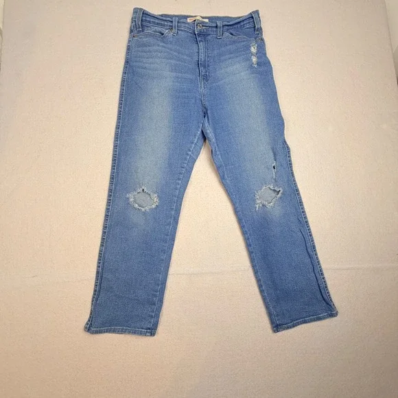 Signature by Levi Strauss Heritage High Rise Straight Distressed Jeans Blue 10 - Picture 2 of 11
